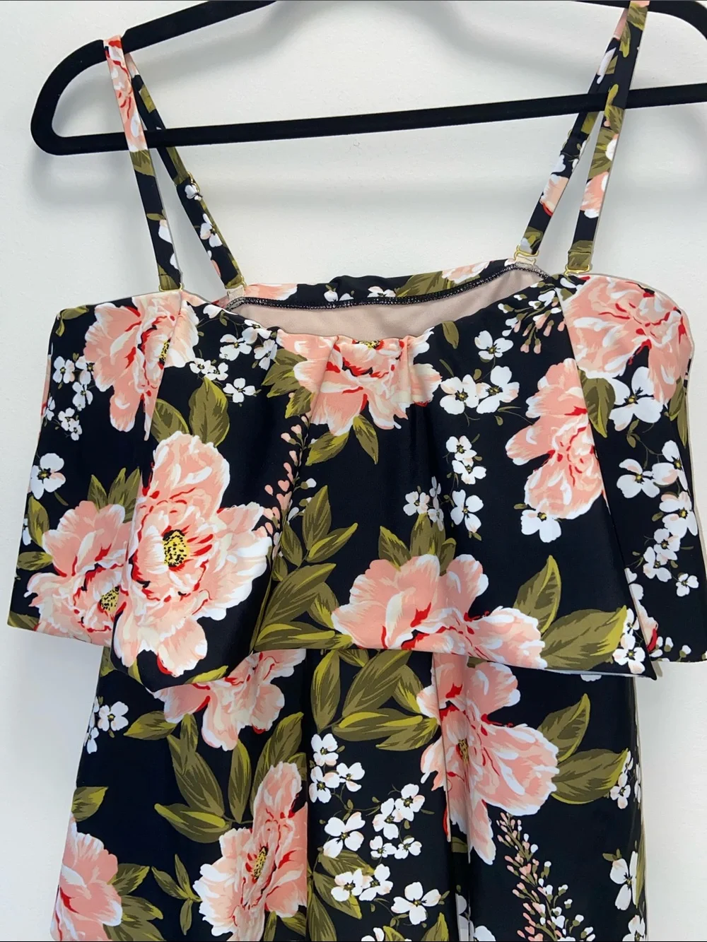 Kona Sol Black Floral Tiered Bandeau Tankini Top 3707